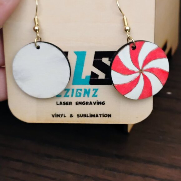 Round Peppermint Dangle Earrings - Picture 3 of 4